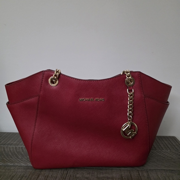 Michael Kors Purse jet set travel large chain tote shoulder bag red MK - Picture 2 of 13